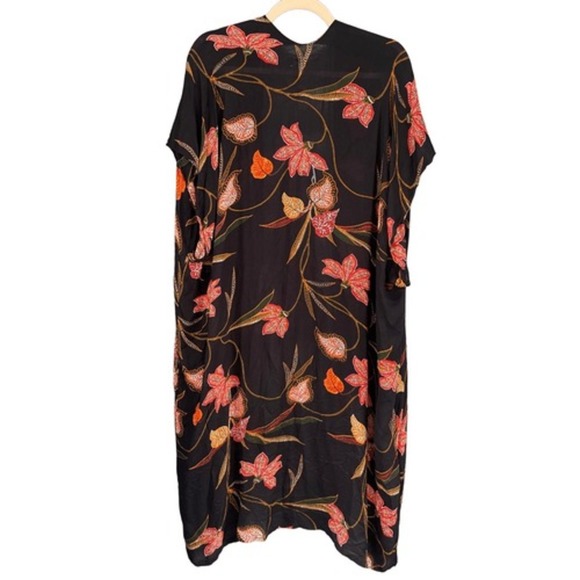 LOFT Kimono Topper Floral Print Open Front Cover Up Black XS/S - Picture 5 of 6